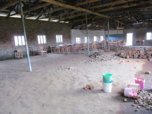 This is the current, mid-construction state of the assembly hall.  This is from the front of the hall, looking towards the back.
