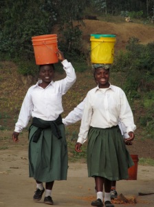 Some of the Mary Ryan Foundation girls carrying water.  I can carry a basket with a few things in it on my head but I haven't yet mastered the bucket full of water.